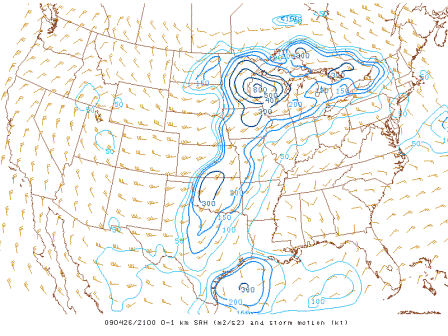 2100UTC 0-1 km SRH image